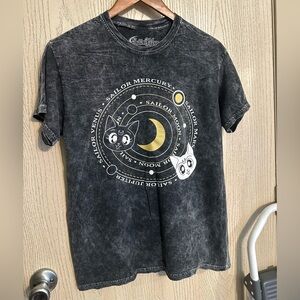 Black Graphic Tee with Moon and Cats